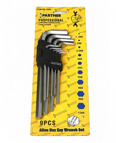 На сайте Трейдимпорт можно недорого купить Набор ключей 6-гранных Г-образных длинных 9 предметов(1,5-10мм) в пластиковом держателе Partner PA-5. 